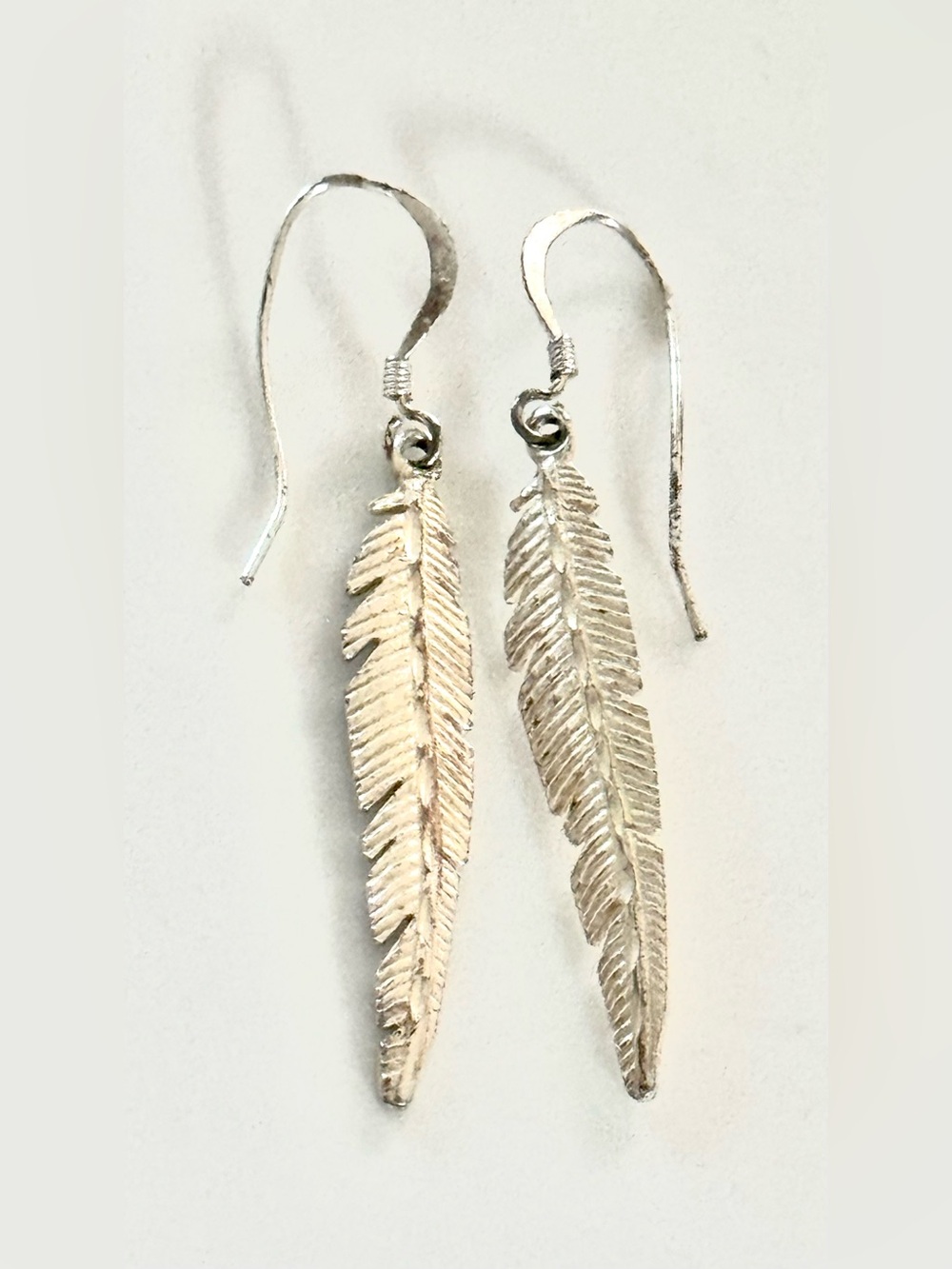 Vintage Native American Sterling Silver Feather Drop Earrings - Silver